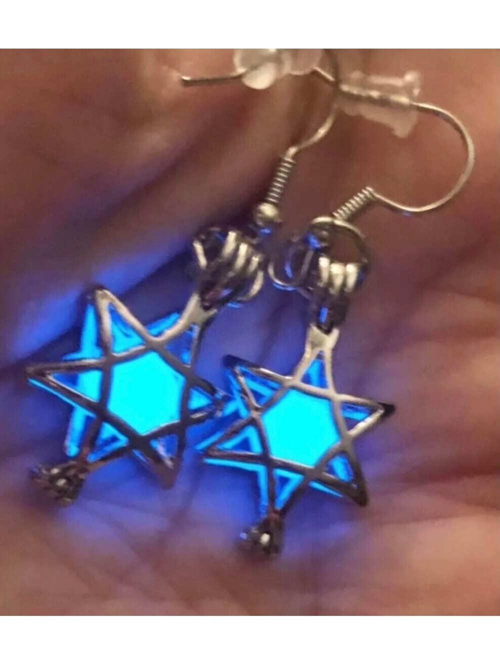 New Pretty Hanukkah Luminous Solar BLUE Star Of David ✡️ Earrings